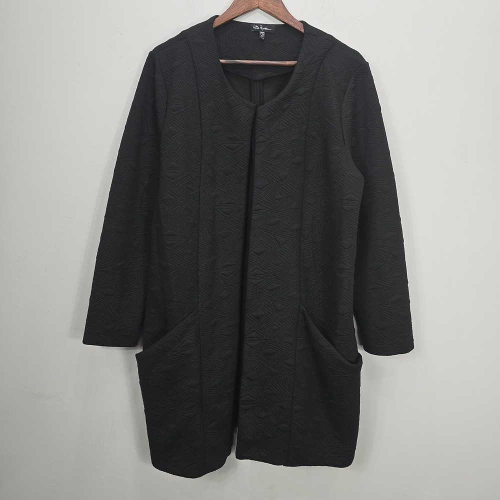 Ulla Popken Cardigan Jacket 16/18 Black Textured Knit Open Front Relaxed Quilted